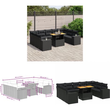 10-tlg. Garten-Sofagarnitur mit Kissen Schwarz Poly Rattan - Gartenmöbel Set - PE-Rattan Möbel - Outdoor Lounge - Gartenlounge - Terrassenmöbel - Home & Living (1/3)