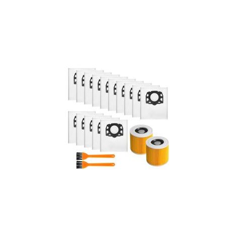 Lote de 19 piezas – 15 bolsas de aspirador + 2 filtros + 2 filtros, para Kärcher KFI 357, WD 2 Plus, WD2, WD3, KWD 1-3, SE4002, SE4001, – 2.863-314.0 Filtro para Kärcher WD2, WD3 Set de accesorios