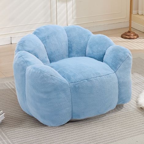 Sillón loto compacto azul de tela peluche efecto terciopelo, sin montaje, fácil de mover HAVRYA (1/5)
