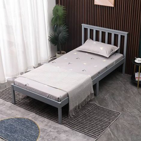 WestWood Single Bed Durable Solid Pine Frame Low Foot End Wood Slat Support Bedroom Grey (1/5)
