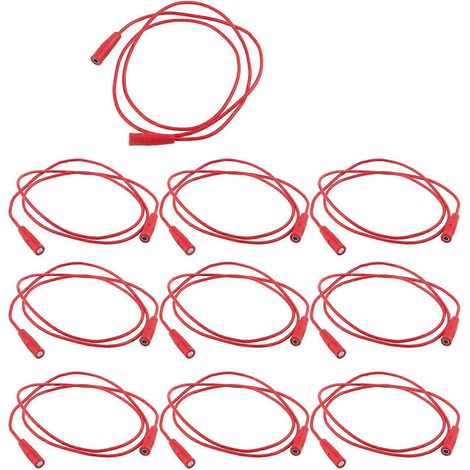 10er-Set 4-mm-Bananenstecker-Prüfleitungen (weiblich auf weiblich), 0,75 mm² Verlängerungskabel J.70029 Rot