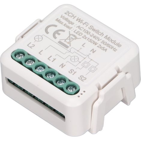 Intelligentes Zwei-Wege-Ein/Aus-WLAN-Schaltmodul, intelligentes Schaltmodul für WLAN-Automatisierung und Sprachsteuerung (1/5)