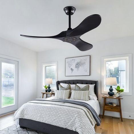 Ventilador de techo negro de madera 106,6 x 106,6 x 26,4 cm, diseño moderno FLORAGRACE (1/5)