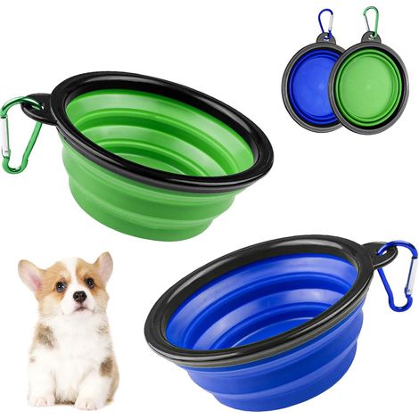 2-teiliges, faltbares Futternapf-Set für Haustiere, tragbarer Reisenapf, Wassernapf mit Karabinerhaken, weiches TPE, für Hunde und Katzen, Wandern und Camping (1/5)