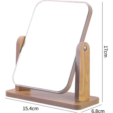 Miroir de maquillage avec support en bambou naturel, double face, miroir grossissant rotatif à 360°, miroir de table grossissant, idéal pour la salle de bain ou la chambre, 20 cm (1/5)