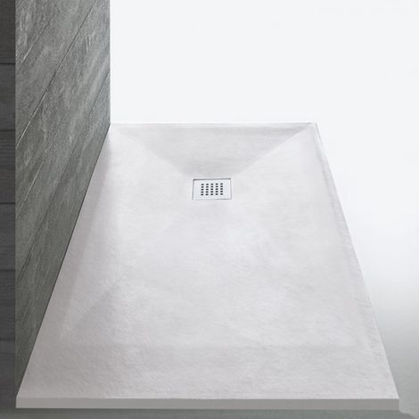 Samo - Receveur de douche rectangle anti-glisse 160 x 80 cm Blanc avec bonde de vidage - STONEFIT