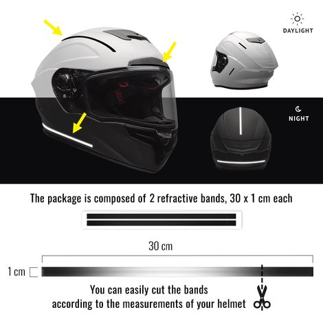 Strisce Adesive 3D Rifrangenti per Casco Moto, Nero, 1 x 30 cm - Confezione: 2 PEZZI