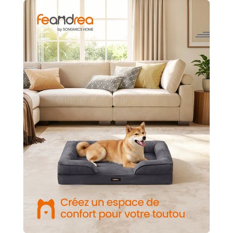 Canapé pour Chien en Mousse, Lit Déhoussable et Imperméable, Fond Antidérapant, 89 x 63 x 16 cm, Gris (1/5)