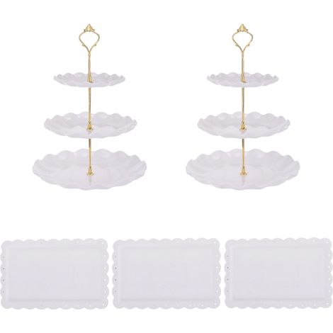 Plateau à trois étages pour collations, plateau à fruits, présentoir à desserts pour le thé de l'après-midi, table à desserts, présentoir à gâteaux, table de présentation de gâteaux. (1/5)