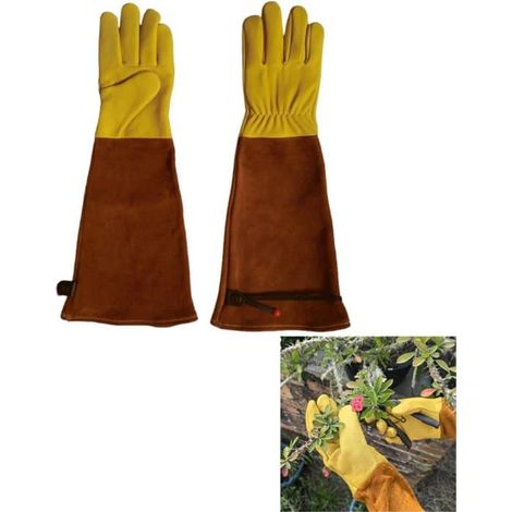 paire de gants de jardinage et de taille de rosiers à manches longues, résistants à la perforation, respirants, jaunes. (1/4)
