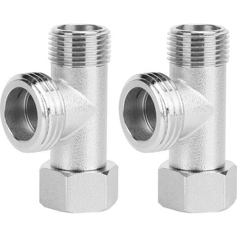 2-Piece 3-Way Connector Valve, 3-Way T-Connector, 3/8" to 1/2" T-Shaped Adapter Connection, Toilet Diverter Valve for Toilet Tanks, Washing Machines, and Shower Faucets (1/5)