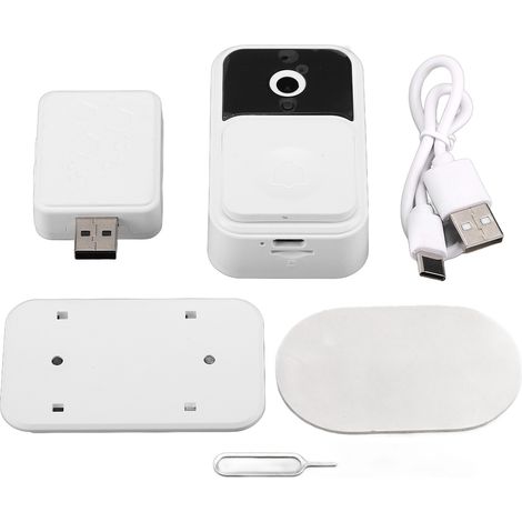 Sonnette vidéo WiFi avec caméra connectée HD, 128 Go de stockage et récepteur Ding Dong (blanche). (1/5)