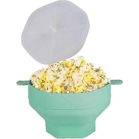 Bol à popcorn en silicone pour micro-ondes, seau pliable pour machine à popcorn avec couvercle, ustensile de cuisine pliable pour faire du popcorn, cyan. (1/5)