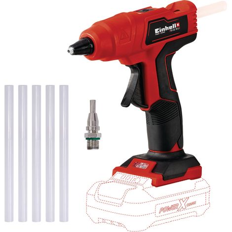 Einhell Pistolet à colle sans fil TE-CG 18 Li - Solo PXC (18V, Prêt à l’emploi en 120 secondes, avec 5 bâtons de colle 12mm + embout plat) Livré sans Batterie ni Chargeur