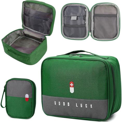 2er Set Medikamententasche Reiseapotheke leer, wasserdicht, grün