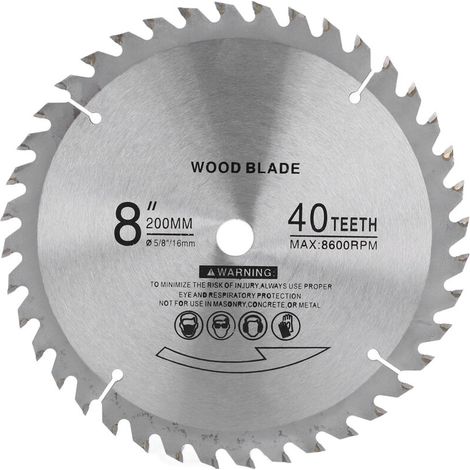 Lame de scie circulaire 8 pouces, tronçonneuse en carbure cémenté à 40 dents pour la coupe du bois et du métal (1/5)