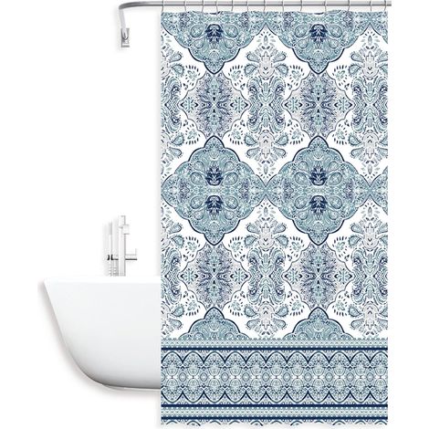 Cortina de Baño Impermeable para Ducha, Bañera 100% Poliester 180x180cm Incluye 12 Ganchos (1/2)