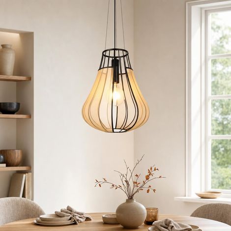 Lampada a sospensione Lampada da sala da pranzo Nero opaco Effetto a griglia Tessuto H 110 cm (1/5)