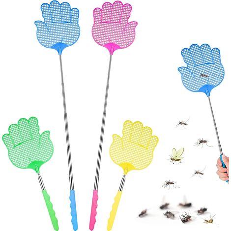 4 Pièces Tapette à Mouches Extensible, Manche Télescopique Lutte Antiparasitaire Manuelle, Tapette à Mouches Plastique pour Les Mouches,Les moustiques et Les Insectes (1/5)