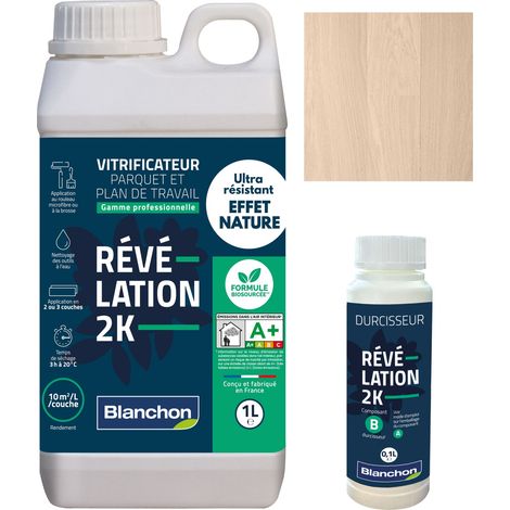 Blanchon – Vitrificateur parquet 2K biosourcé effet naturel invisible 1L – Extrême résistance à l'usure – Pour bois brut – Séchage rapide (1/2)