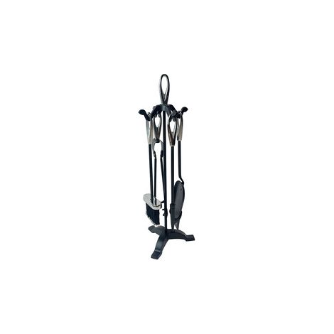 C SET ATTREZZI CAMINO C/STAND 5 PZ ARGENTO