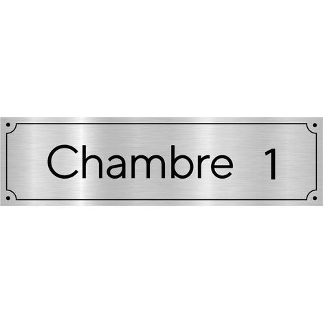 Plaque de porte gravée pour numérotation de chambre personnalisé, en pvc aspect aluminium argent brossé ou or brossé (GRAV0008).- Plaque aluminium brossé - (1/5)