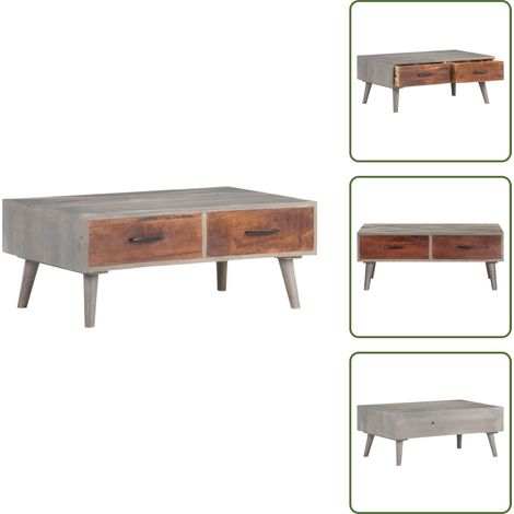 Table basse Gris 100x60x40 cm Bois massif de manguier brut - Table Basse - Meuble Salon - Table D'appoint - Bois Massif - Manguier (1/5)