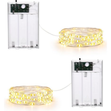 Guirlande Lumineuse Noel à Piles en Fil D'argent 10M 100 LED Lumière Violet avec Télécommande & Minuterie Etanche Décoration Intérieure Extérieure pour Noël Mariage Soirée (Lot de 2) (1/5)