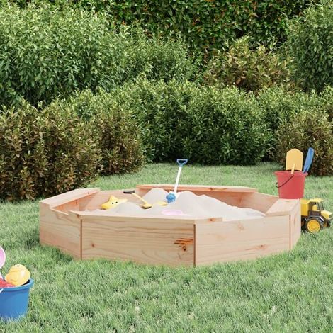 Bac à sable enfant : Bac à sable avec sièges gris octogone bois de pin massif jeu extérieur enfant, aire de jeu jardin, balançoire enfant , pour jardin, usage domestique , enfant 3-8 ans (1/5)