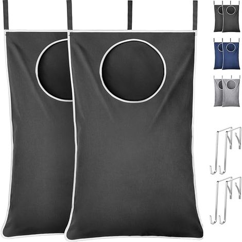 Sac a Linge Suspendu sur Porte, Grand Panier a Linge Sale Pliable, Laundry Basket Bag pour Salle de Bain et Chambre, Rangement Vetements Sales, Gris Foncé, Lot de 2