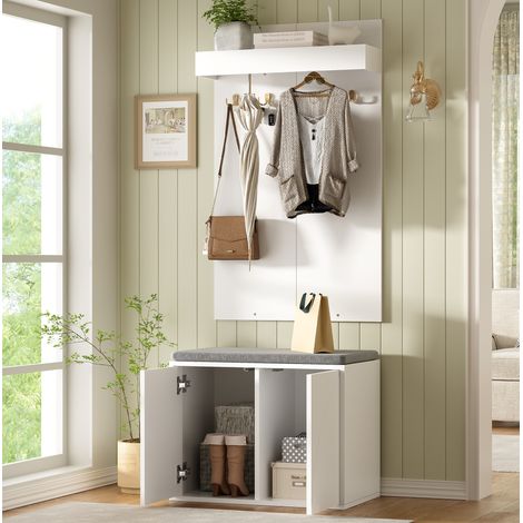 3-in-1 Flurmöbel 60x35x145 cm aus Spanplatte, Weiß – MEUBLIV (1/5)