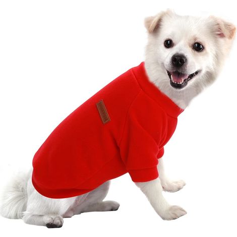 Vêtement en Polaire Chaud pour Chien et Chat Pull Hiver Doux et Élastique pour Petits et Moyens Animaux Manteau Confortable Rouge (1/5)