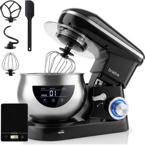 Briebe KM1164B Robot Pâtissier, Bol Inox 5L 6 Vitesses Écran Tactile LED + Balance de Cuisine 1800W Noir (1/5)