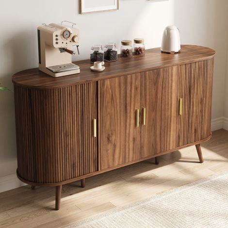 Credenza buffet 150x40x79cm per soggiorno e cucina - madia moderna con ante scorrevoli e battenti in legno mdf stile scandinavo - noce (1/5)