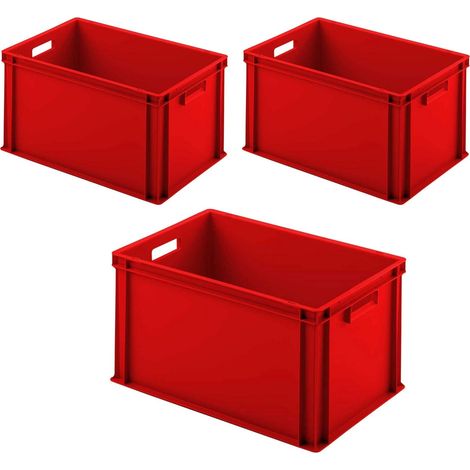 BRB 3 récipients empilables Euro avec 2 poignées, 600 x 400 x 320 mm, rouge