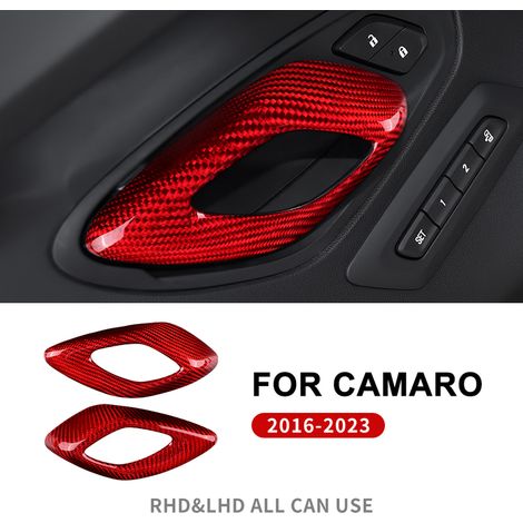 (Rouge) Véritable autocollant de poignée intérieure de voiture en fibre de carbone rigide, compatible avec Chevrolet Camaro 2016-2023. Accessoires (1/5)