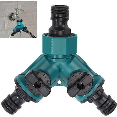 2-way valve with shut-off valve, 2-way valve for garden hose, 2-way distributor, 2-way hose distributor, garden hose distributor for simultaneous connection of 3 devices, 16 mm (1/5)