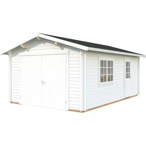 Garage en bois  Roger 19,0 m2 porte bois Peint blanc (1/5)
