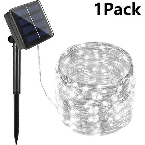 Guirlande lumineuse solaire LED étanche pour extérieur idéale pour les fêtes de Noël - 32 m 300 LED - 1 guirlande blanche (1/4)