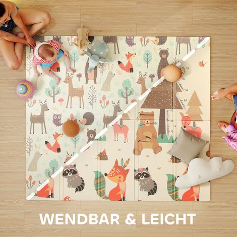 Tapis de jeu bébé 196 x 176 x 1,5 cm pliable, double face, tapis d'éveil multicolore (1/5)