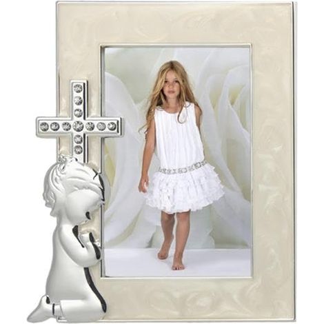 Cadre photo de communion nacré avec croix pour photo de 6 x 8 cm, 9 x 11 cm