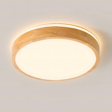 Plafonnier LED Bois, Lampe Ronde en Bois Naturel Lueur à 360°  Blanc chaud 3 000 K, 18 W Salon, cuisine, salle à manger, couloir, maison, bureau, chambre d'enfant, bureau (Ø30 cm)