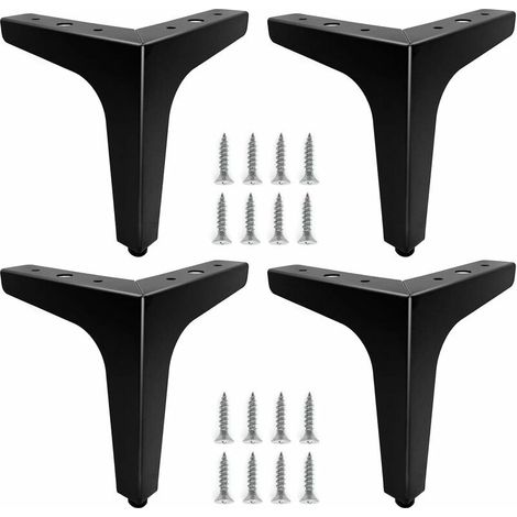 Lot de 4 pieds de meubles en métal noir de 15 cm, pieds de canapé durables, pieds de table basse, pieds de table surélevés pour tenir debout ou remplacer les tables de chevet, canapé, meuble TV (1/5)