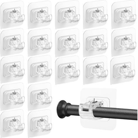 20 Supports Tringle Rideaux, Auto Adhésifs Transparent, Plastique ABS, Pour Maison Salle De Bain