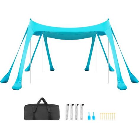 Strandzelt mit Sonnenschutz (UPF 50+) 3 x 3 x 2 m, Strandmuschel mit Sandsäcken & Stützstangen & Sandschaufeln, Tragbares Sonnensegel für Familienausflüge Camping Angel Grün (1/5)