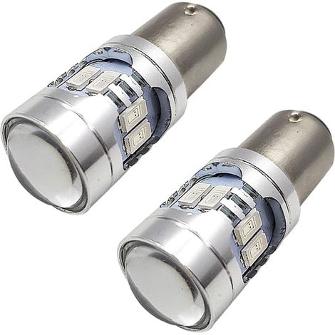 Lot de 2 ampoules LED BA15D - Rouge - DC 5-24 V - 5730 12SMD LED - Pour feux de recul, clignotants, feux arrière, sans polarité