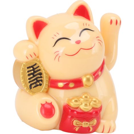 Chat porte-bonheur chinois, décoration à bras agités, lampe solaire à induction, figurine pour la maison ou la voiture, assis de côté, jaune (1/5)