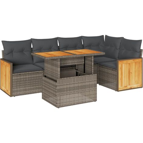 Set Divano da Giardino 6pz con Cuscini Grigio Polyrattan Acacia vidaXL (1/5)