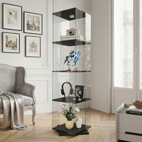 ADWOLT Vitrine Noir 38x38x160 cm,Vitrine de salon,Meuble Rangement LED Réglable,Vitrine Verre Rotative 360° Moderne,4 étagères (1/5)