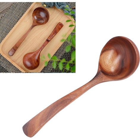 Cuillère à Soupe en Bois d'Acacia à Manche Long, Ustensile de Cuisine Naturel pour Service de Table (1/5)